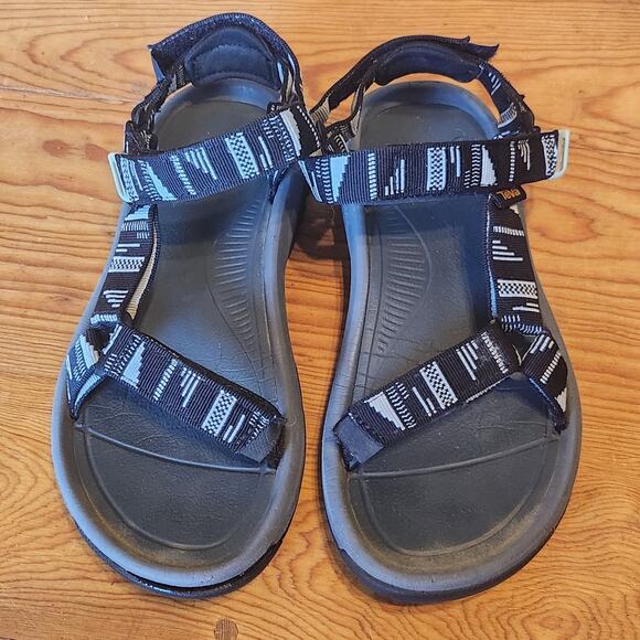 TEVA SANDALS WOMEN BLACK WHITE OUTDOOR HIKING GORPCORE FISHING WATER SHOE SZ 8 - Picture 1 of 6